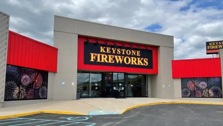 Keystone Altoona storefront with red awnings and the front lot
