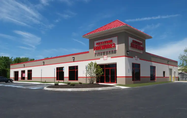 Keystone Gettysburg building with a red roof tower and front parking lot
