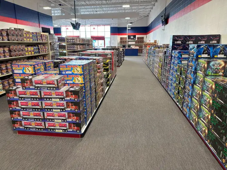 Wide view down an aisle inside Keystone Philadelphia
