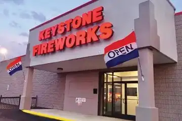 Keystone Wilkes-Barre entrance with red lettering and flags
